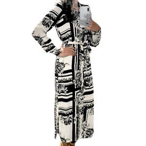 Vero Moda Black & Cream Floral Shirt Dress – Belted Midi, Like New